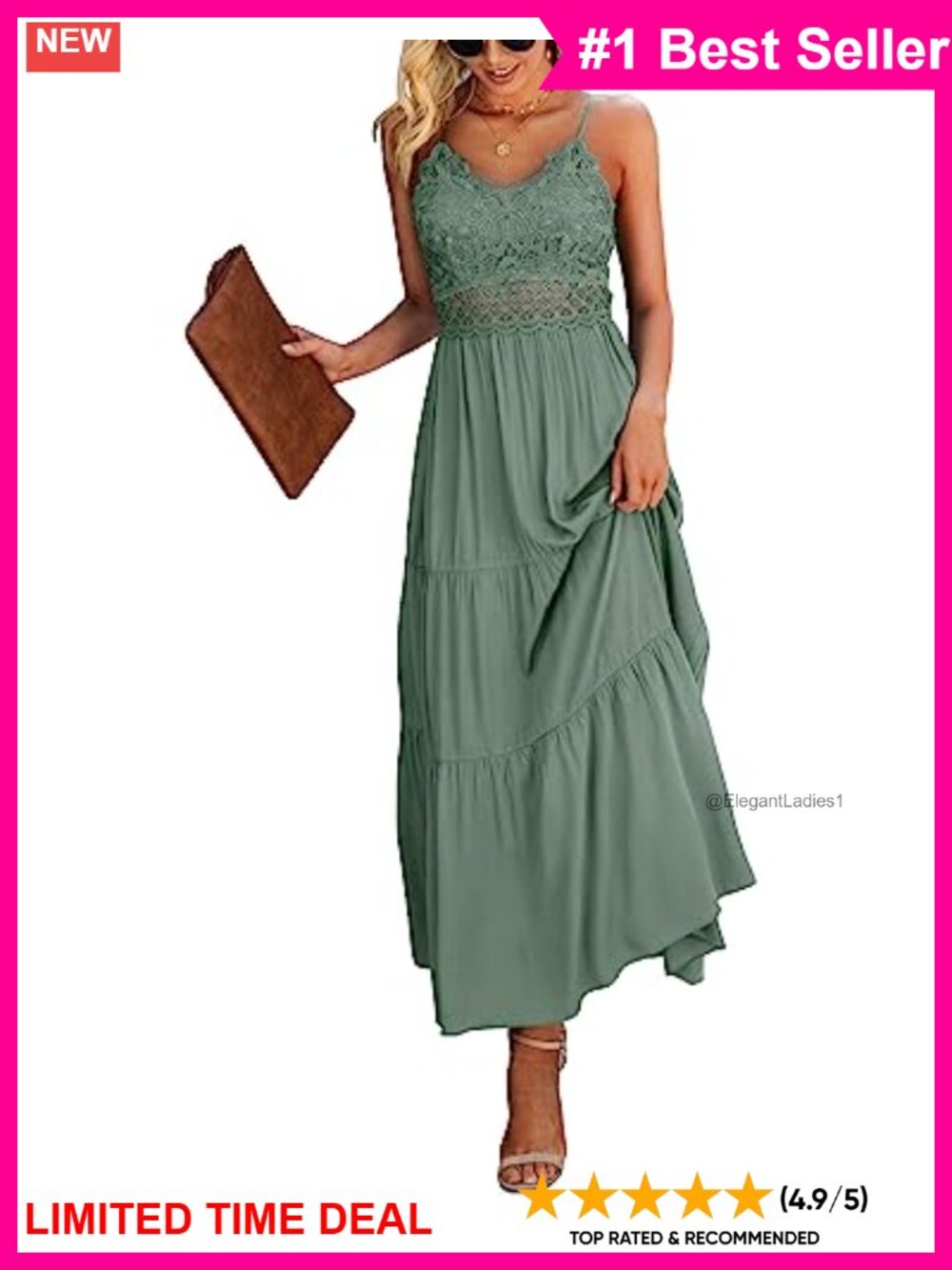 Crochet Lace Maxi Dress Spaghetti Strap V-Neck Summer Wedding Guest